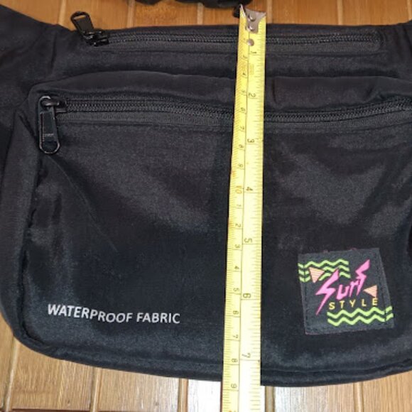 Vintage Surf Style Fanny Pack Black Belt Bag Waterproof Fabric Double Pocket - Picture 5 of 7